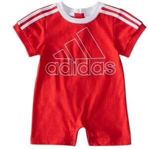 NWT Adidas Baby Neutral Short Sleeve Red 3-Stripe Shortie Romper 6 Months